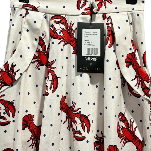 New ModCloth Theodora Lobster Polka Dot Swing Skirt Size XXS - Picture 3 of 5